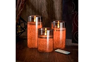 SLVCREK Candela a LED Vera Cera, 3PC Candele Decorative di Vetro, Candela Senza Fiamma Con Telecomando e Timer, Candele Paraffina per Decorazione, Nozze, Partito (Grigio)