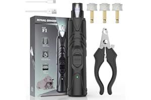 TAIKOUL Krallenschere für Hunde, Krallenschleifer mit LED, 45 Dezibel Super Leise, 7500RPM Kräftiger Geschwindigkeit mit 3 Schleifköpfen für Große, Mittlere und Kleine Hunde und Katzen