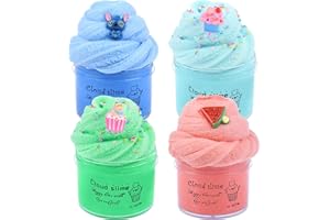BASYWIIM Cloud Slime Kit 4 Pack, Scented Slime with Cute Slime Fun Charms, Soft & Non-Sticky, DIY Stress Relief Toys for Girls Boys Kids