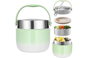 BUCOMTU Thermos per Alimenti 1200 ml Contenitore Termico per Alimenti con Cucchiaio Pieghevole Porta Pappa Termico per conservare zuppe, porridge,Riso (Verde)