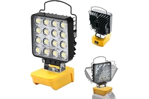 AKOCIRE Compatible con Dewalt 18V/20V Batería Luz de Trabajo LED Inalámbrica 4800LM 48W Luz de Inundación Recargables Foco LED Portátil con Puerto de Carga Tipo C & Protección de Bajo Voltaje