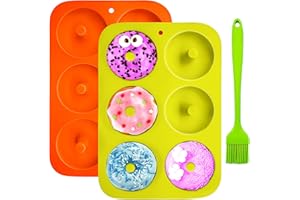 SALADOCY Stampo in Silicone Per Ciambelle, Confezione da 2 Pezzi, Antiaderente, Resistenti al Calore, Per Torte, Muffin, Biscotti, Ciambelle (Arancia+Verde)