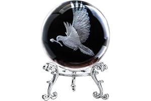 ZEERSHEE 60mm 3D Peace Dove Crystal Ball Figurine with Stand Glass Pigeon Ornament Decor for Home Table