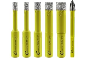 Secco Punte per Trapano Diamantate - 5pezzi 6/6/8/10/12mm Fresa Diamantata e 1pezzo 6mm Trapano al Carburo con Gambo Triangolo per Ceramica Gres Porcellanato Granito Marmo Quarzo SANLEETEK