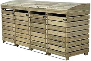 ARBOR GARDEN SOLUTIONS BinBreeze wheelie bin storage unit, wooden outdoor cover, recycling box storage (Quadruple, without shelf)