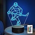Anywin Ice Hockey Gifts,Boys Night Light,3D Ice Hockey Illusion Bedside NightLight Lamp with Remote & Timer for Kids Room Decor, Birthday Christmas Gifts for Boys Grils Child Men Hockeyer Hockey Fans