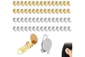 ZWWOGE Lot de 60 Boucles d'oreilles à Clipser en Acier Inoxydable, Résultats Plat, Doré, Non Percées, 2 Couleurs, Plateau Rond,clips oreilles non percées