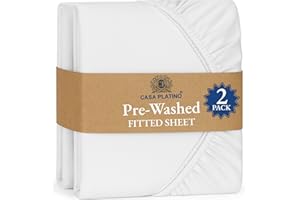 CASA PLATINO Fitted Sheet Double, White (2 pack)- Pre-Washed, Deep Pocket 14 inch (35 cm) - Easy Care - Soft Brushed Microfibre Fabric - Shrinkage and Fade Resistant - Bottom Sheet