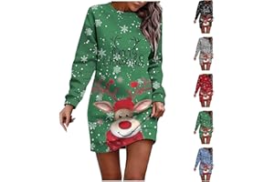 GENERISCH Weihnachtskleid Damen Weihnachten Kleid Langarm Rundhals Weihnachtskleider Langer Pulloverkleid Frauen Kleider Pullover Schneeflocken Muster Bequem Autumn Winter Weihnachtskostüm 2025 Weihnachtsbluse