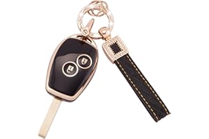 ‎KOAUDB Koaudb Autoschlüssel Hülle Cover Passt für Clio Kangoo Megane Laguna Modus Dacia Twingo Kangoo 2 Tasten Schlüsseletui TPU Schlüsselhülle mit Lederanhänger Schlüsselanhänger (BP-Rnl-2R)