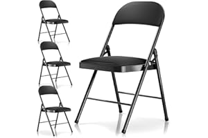 ABSEAD Klappstuhl mit Kissen - Gepolsterte Klappstühle 4er-Set, Schwarze Klappstühle aus Metall mit gepolsterten Sitzen für Veranstaltungen, Büros, Hochzeitsfeiern, 150 kg Tragkraft (Schwarz, 4er-Set)
