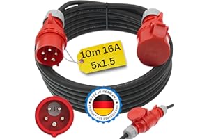netbote24 Starkstromkabel 16A 10m mit Phasenwender H07RN-F 5x1,5 Starkstrom Verlängerungskabel CEE Verlängerung 16 Ampere Kabel 5x1,5mm2 Baustelle Werkstatt Industrie Geeignet Outdoor IP44