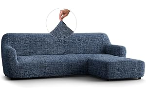 PAULATO BY GA.I.CO. PAULATO - Copridivano Penisola Destra in Microfibra con Fantasia, Tessuto Bielastico Antigraffio Lavabile in Lavatrice, Certificato OEKO-TEX, Disegno Vittoria Blu - Made in Italy