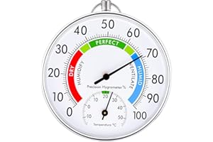 LIRCHES Thermometer Aussen - 10cm Kabelloses Wandmontiertes Thermometer und Hygrometer, Analoges Thermo-Hygrometer Geeignet für Häuser, Gewächshäuser, Gärten, Autos, Batteriefrei (Grau)