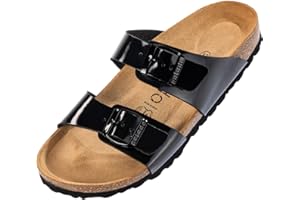 Palado Pantoletten Damen Samos - elegante Sandalen Made in Spain - bequeme Hausschuhe mit dämpfendem Kork-Fußbett - modische Sommerschuhe