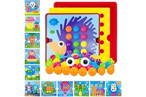 Eagool Mosaicos Infantiles, Colorido Mosaico de Juguetes para Niños, Regalos Manualidades para Niñas, Juego Preescolar a Partir de 2 3 Años, 12 Cartas y 46 Botones (Erizo)