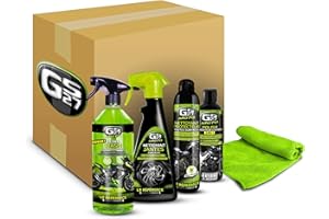 GS27 Pack Soin De La Moto - Nettoyant Dégraissant Mousse Active + Nettoyant Jantes + Nettoyant Protecteur + Polish Lustrant + Microfibre