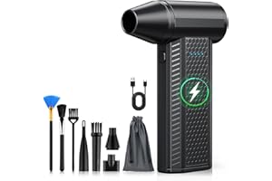 FOURQ Souffleur Air Comprimé avec,130000 TR/Min Souffleur avec Batterie 4000mAh,4 Vitesses Mini Souffleur Sans fil Puissant avec Brosses de Nettoyage PC pour Voiture, Maison, Clavier (noir)