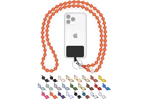 BEARFOOT DROPLETSY Holzperlen Handykette universal, handgefertigt, Schlüsselband, Kette, Necklace zum Umhängen - kompatibel mit allen Smartphones: Apple iPhone, Samsung Galaxy (ohne Hülle, TheOrange)