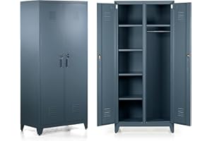 Brigros - Armadietto Spogliatoio Metallico 190x85x50 Cm Con Serratura, Armadio Metallico Multiuso Con Vari Ripiani Con 2 Ante In Metallo Per Ufficio, Spogliatoio, Palestra (Ceruleo)