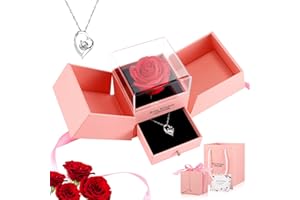 DEECOZY Forever Red Rose Jewelry Gift Box, Jewelry Box with hangbag, Card, Jewelry Box Gift Box Gift for Valentines Day/Anniversary/Birthday, Mothers Day