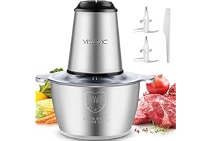 YISSVIC Elektryczna rozdrabniarka kuchenna, 500 W, 2 l, ze stali nierdzewnej, z 8 ostrzami, 2 prędkości, do owoców / warzyw / mięsa