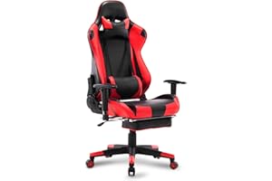 WOLTU Sedia Gaming Pelle PU Sedia Ufficio Ergonomica con Poggiapiedi, Livestreaming Sedia Girevole Poltrona Gaming con Schienale & Sedile Grandi per Persone di Taglia Grande Nero+Rosso