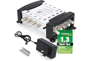 ZEHNDER 5/8 Multiswitch for Quattro & Quad LNB, Multiswitch for 1 Satellite & 8 Subscribers (TV, Satellite Receiver), HD 4K Digital Matrix Satellite Distributor, Bowl Mirror Antenna