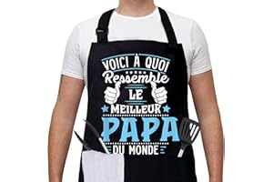 Gkmamrg Cadeau Fete des Peres Tablier Cuisine - Cadeau Papa - Tablier Réglable Chef Tabliers pour Cuisine,BBQ,Jardinage Restaurant,Barbecue,Café Cadeau Pere