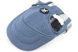 BT BEAR Cappello da baseball per cani, con cinghia, regolabile, protezione solare, protezione solare, con fori per le orecchie, per cuccioli di piccola taglia e cani di media taglia (grande, blu)