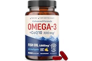 MAV NUTRITION Omega 3 Fish Oil + Co Q10 | 1305MG Omega-3 with CoQ10 100MG for Heart Health, Cellular Energy, and Antioxidant Support | Co Q 10 + Omega3 | Coenzyme Q10 Fish Oil Supplements | Non-GMO | 60 Ct