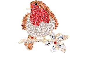 GAUEIOUR Christmas Brooch Badge Pins,Red Rhinestone Animal Robin Bird Sparkly Badge Pins for Women Men Clothes Party Decoration Boutique Fashion Jewellery Presents