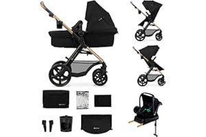 KK KINDERKRAFT Kinderkraft MOOV 2 4-en-1 poussette avec siège 2-en-1, siège auto MINK PRO i-Size et base ISOFIX, grandes roues increvables, capote UPF50+, Noir