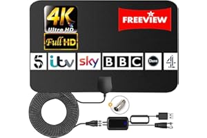 LANKOER TV Aerial Indoor, Digital TV Aerial 150+ Miles Long Range with Signal Booster, Amplified HD TV Antenna for Freeview TV, TV Atenna Indoor Support VHF/UHF/4K/1080P and All TV - 14.5ft Coax Cable
