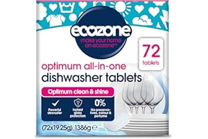 Ecozone Optimum All In One Dishwasher Tablets Bulk Buy x 72, Dishwashing Tablets with Salt, Rinse Aid & Extra Dry Effect, Powerful Degreaser & Dish Washer Tabs, Eco Conscious & Gentle on Appliances
