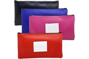 ULVBABI Lot de 4 pochettes de dépôt bancaire en vinyle avec fenêtre encadrée pour carte d'identité et carte vierge pour argent, cosmétiques, outils, 27,9 x 15,2 cm (4 couleurs)