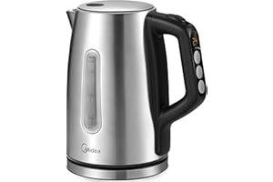 ‎MIDEA Midea Wasserkocher mit Temperatureinstellung (40-60-70-80-90-100°C), Edelstahl Wasserkocher 1,7 Liter, 2200W Kettle mit Wasserstandsanzeige, Warmhaltefunktion, Trockengehschutz, Doppelwand, BPA frei
