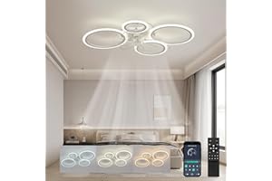 ycwdcz 80cm Deckenventilator mit Beleuchtung weiß Deckenlampe mit Ventilator 4 Ringe Licht, 6 Stufen Leise Reversibel DC Motor Sommer/Winter Modus LED Dimmbar mit Memory Funktion für Wohnzimmer Büro