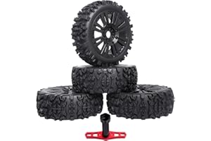 HOBBYFIRE Pre-Glued 1/8 Mounted Buggy Tires and Wheel Rims Sets with Foam Inserts Spoke Black for Arrma Typhon 3S 6S Senton Losi 8IGHT Team Associated HPI Kyosho, 4PCS