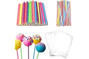 BAERTMY Bastoncini per Cake Pops Cake Pop Stecchi Cake Pop Lollipop Sticks Decora 100 Bastoncini per Leccalecca con 100 Sacchetti Trasparenti per Caramelle e 100 Fascette per Fare Caramelle Torte