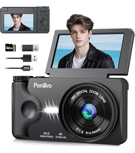 Fotocamera Digitale 40MP 1080P Con Scheda 64GB – Zoom 8x, Flash, Per Bambini E Principianti, Nera