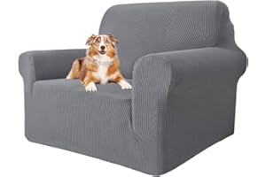 MAXIJIN Super Stretch Chair Covers for Living Room, 1-Piece Universal Chair Slipcover with Arms Jacquard Spandex Chair Protector Dogs Pet Friendly Sofa Couch Armchair Cover (1 Seater, Light Grey)