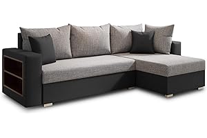 ‎SOFNET Lord Lux Corner Sofa Set with Shelf and Sleep Function - Sofa with Bed Box, Upholstered Corner, Couch L-Shape