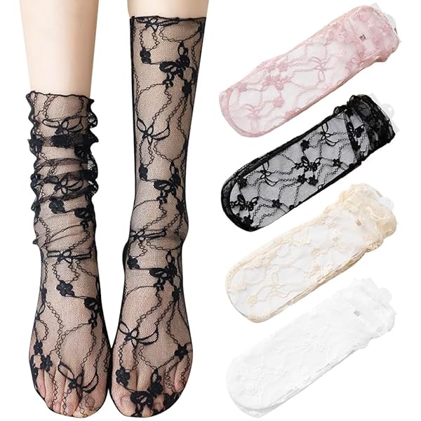 3 Paia Calze A Rete Autoreggenti Con Fiocco - Calze Con Giarrettiera Per Cosplay, Feste E Quotidiano - Foto 2