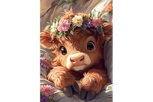 Bowetile 5D DIY Diamond Painting Art Kits Highland Cow, Animal Diamond Art Painting Kits for Adults, Full Drill Flower Painting Rhinestone Embroidery Pictures for Beginners, Home Wall Decor 30x40 cm