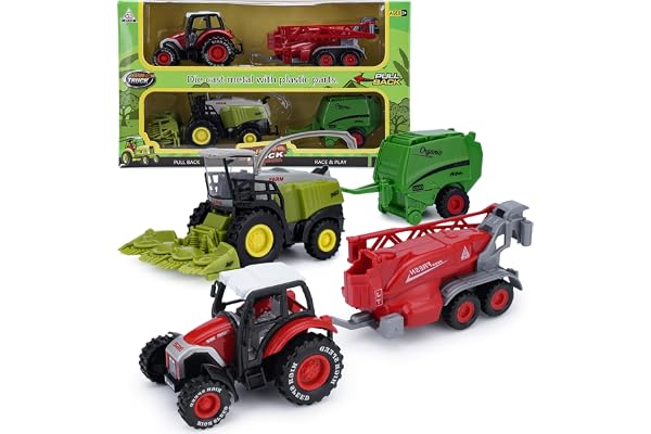 VBACALA Die-Cast Tracteur Jouet,Tracteur avec remorque Moissonneuse-batteuseJouet Set,Véhicule de Ferme tracté à l'arrière Modèle de TracteurJouet à partir de 3 Ans Garçons Filles Enfants