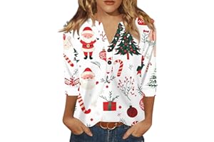 GENERISCH Oberteil Unterdamen Sportlich Grosse Grössen 4572 Ärmel Tshirt Stil Xmas Print Soft T Shirt Damenen V Neck