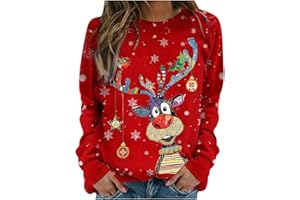 AIDODMOM Maglia Donna Elegant Taglia Forti alla Moda Felpa Stampato Senza Cappuccio Pullover Tops da Natale Manica Lunga Grinch Natale Stampato per Il Tempo Libero Sportivo Magliones Natalizio Donna