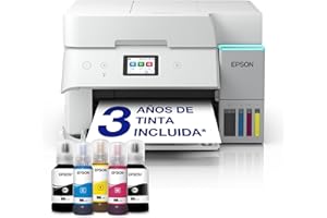 EPSON Impresora multifunción EcoTank ET-4956 Blanca A4 con depósito de Tinta, conexión Wi-Fi, ADF, impresión dúplex, escaneado, Copia, fax y Tinta incluida para hasta 3 años