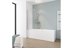 Schulte pare-baignoire 80 x 140 cm, profilé alu-argenté, montage gauche droite, écran 1 volet pivotant rabattable, 180° sur le mur, verre de sécurité 5 mm transparent, joint d'étanchéité inclus